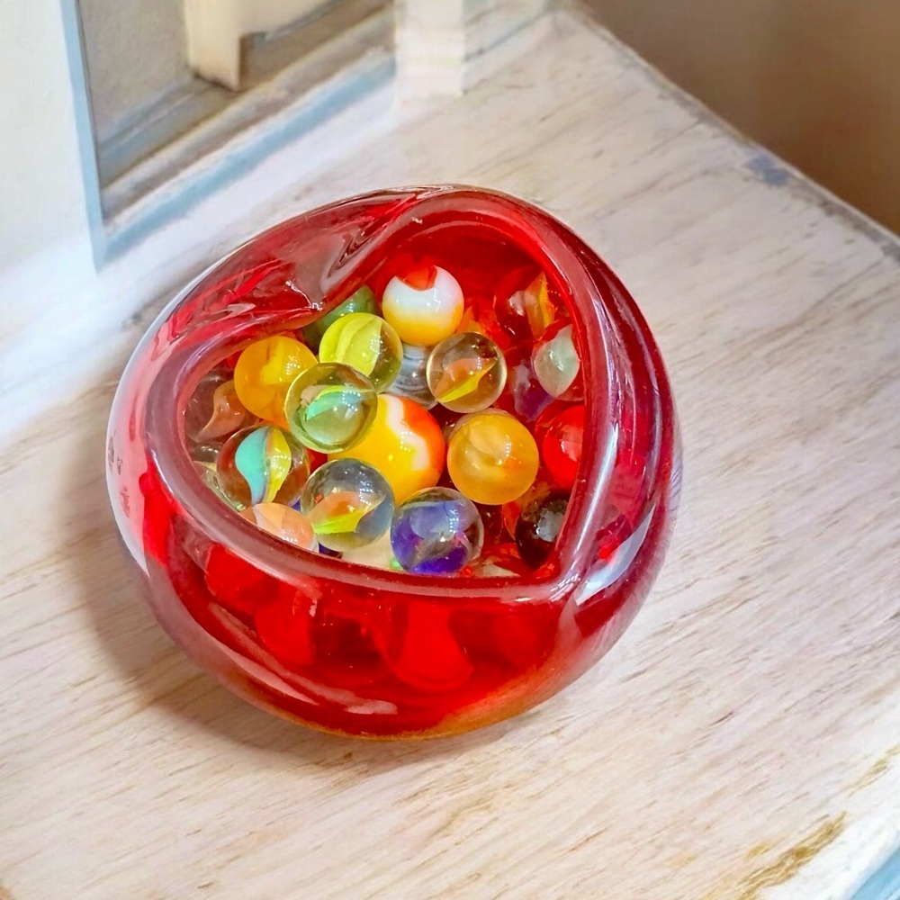 Murano Style Hand Blown Ruby Red Glass Bowl